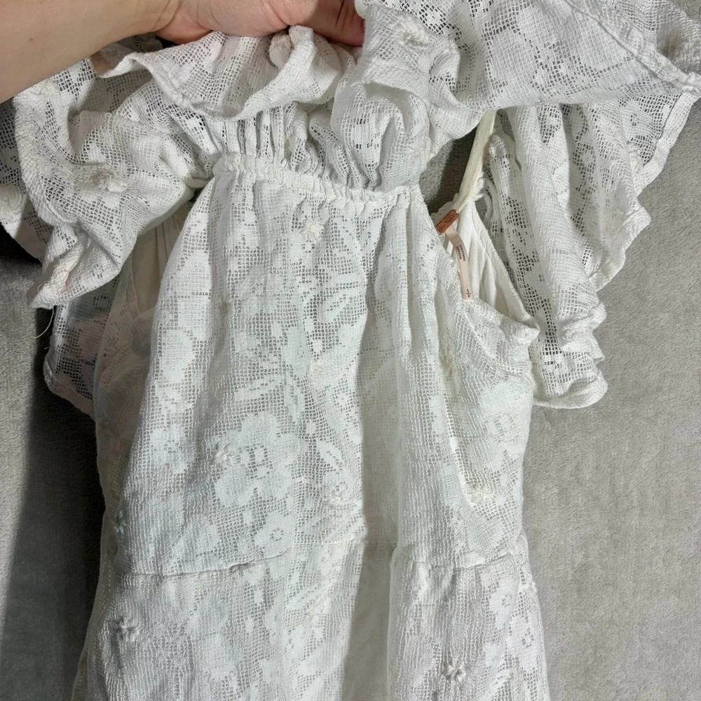Free People Girl Crush Lace Mini Dress Size S White Feminine Hippie Ruffle 70s